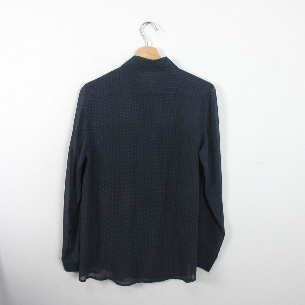 Club Monaco 100% Silk Polka dot Button Front Blouse Women S Navy Sheer 94 - Picture 2 of 9